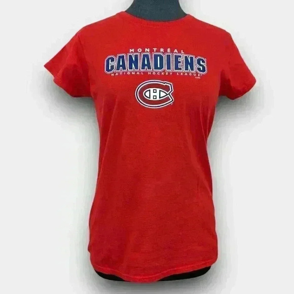 🎁4/$25 ~ MONTREAL CANADIANS ladies‎ large Gildan Soft  Style cotton t-shirt red - Picture 1 of 8